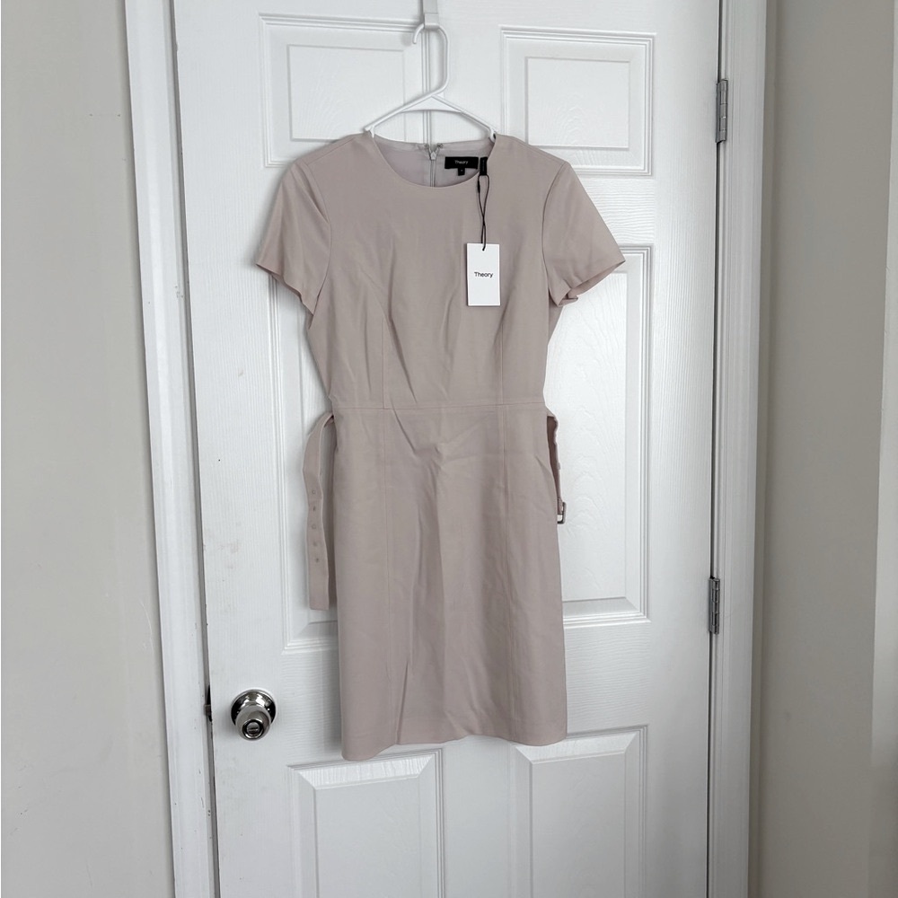 Theory virgin wool belted mini dress - beige